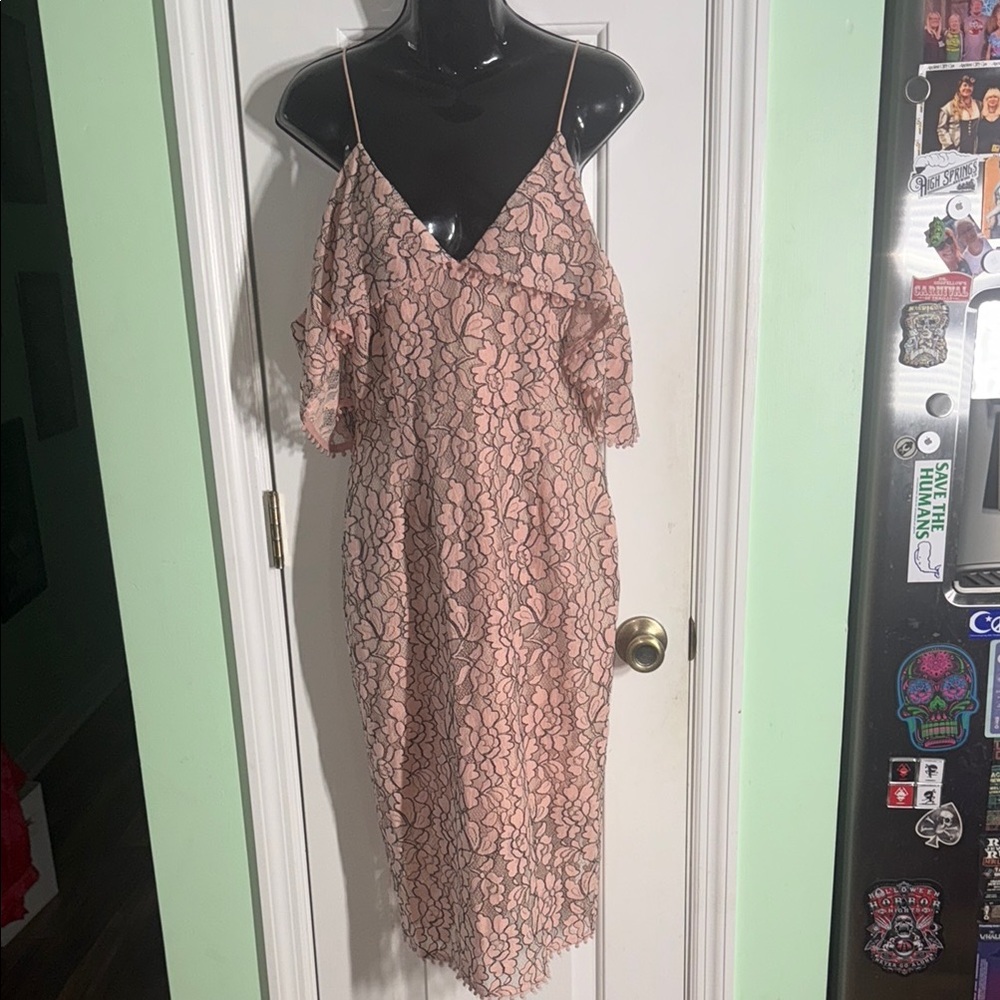 N / Nicholas Pink & Grey Lace Flutter Sleeve Dress Summer Wedding Guest Size 6